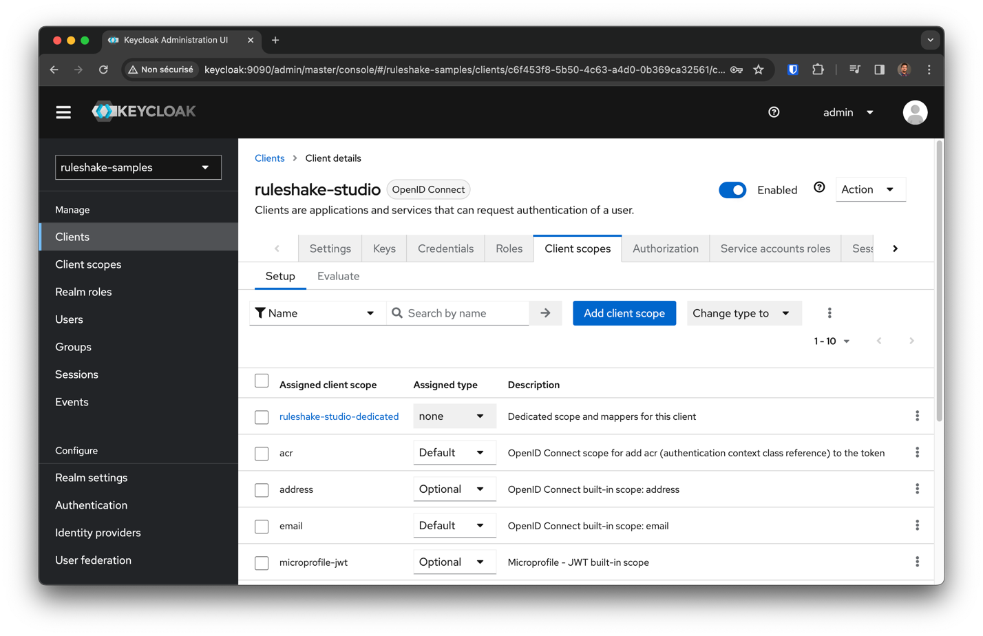Création d'un client - Client scopes