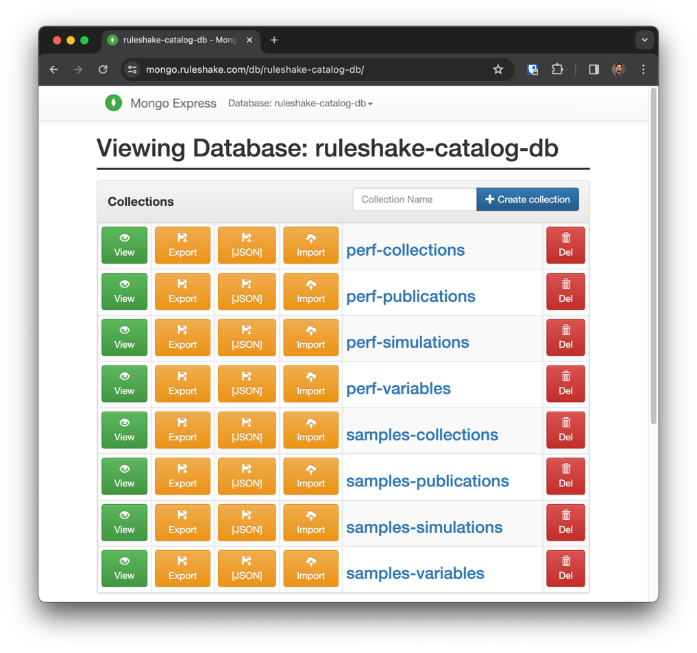 Exemple séparation des collections pour les tenants “perf” et “samples” dans RuleShake Catalog