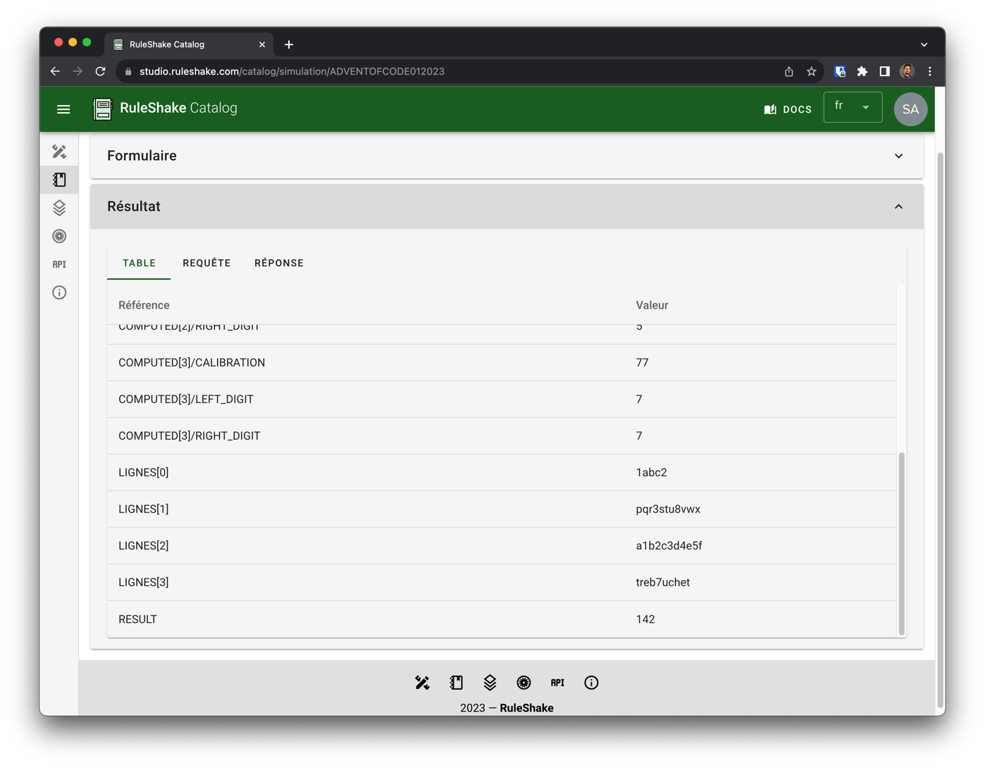 Résultat simulation